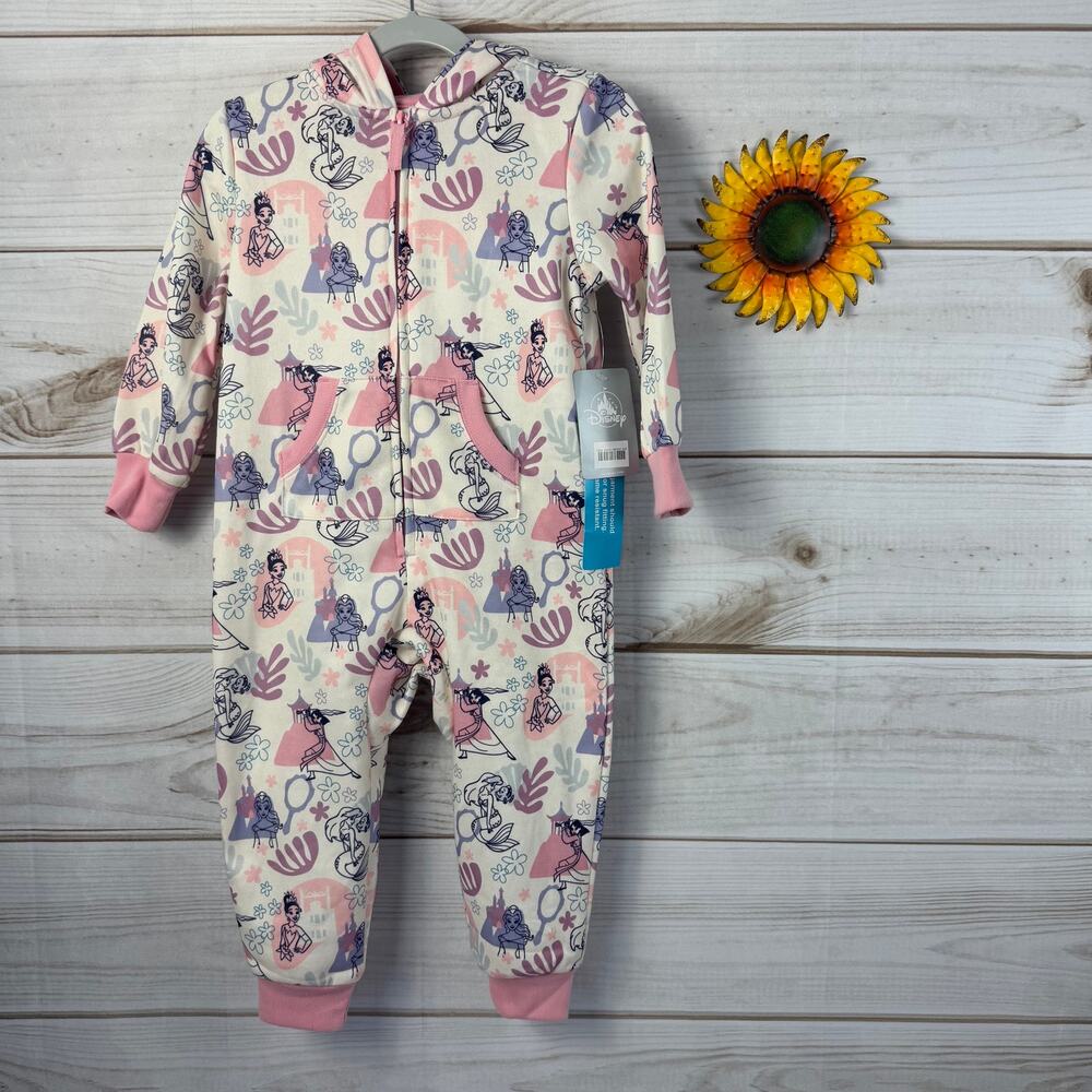 Disney Princess Pajamas Sleepsuit‎ Jumpsuit Hooded Romper Girls Size 3